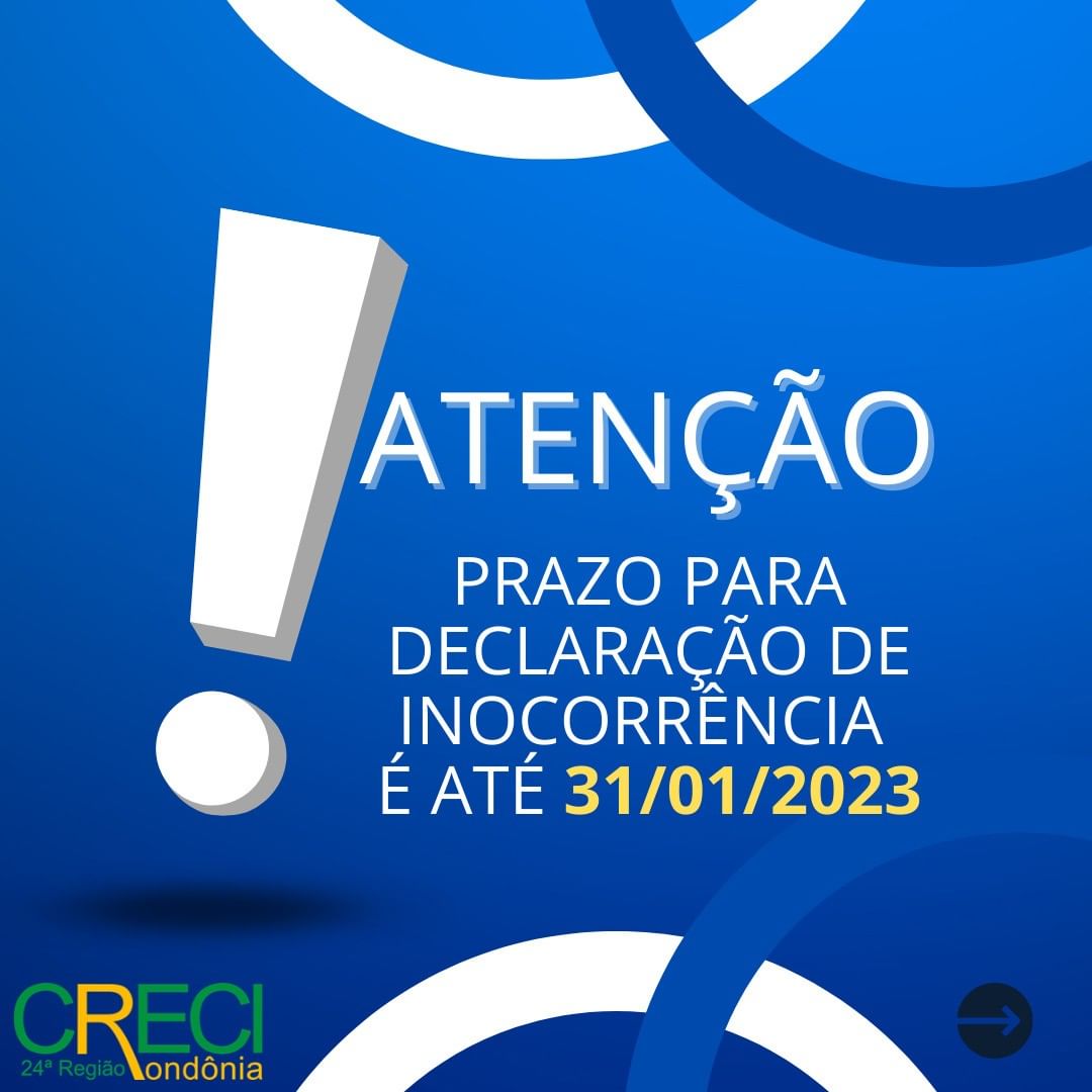Prazo para Declaração de Inocorrência encerra dia 31 de janeiro